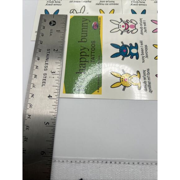 Neo Happy Bunny Temporary Tattoos 2006 Jim Benton Rabbit 5 Sheets 45 Tattoos - Picture 6 of 8